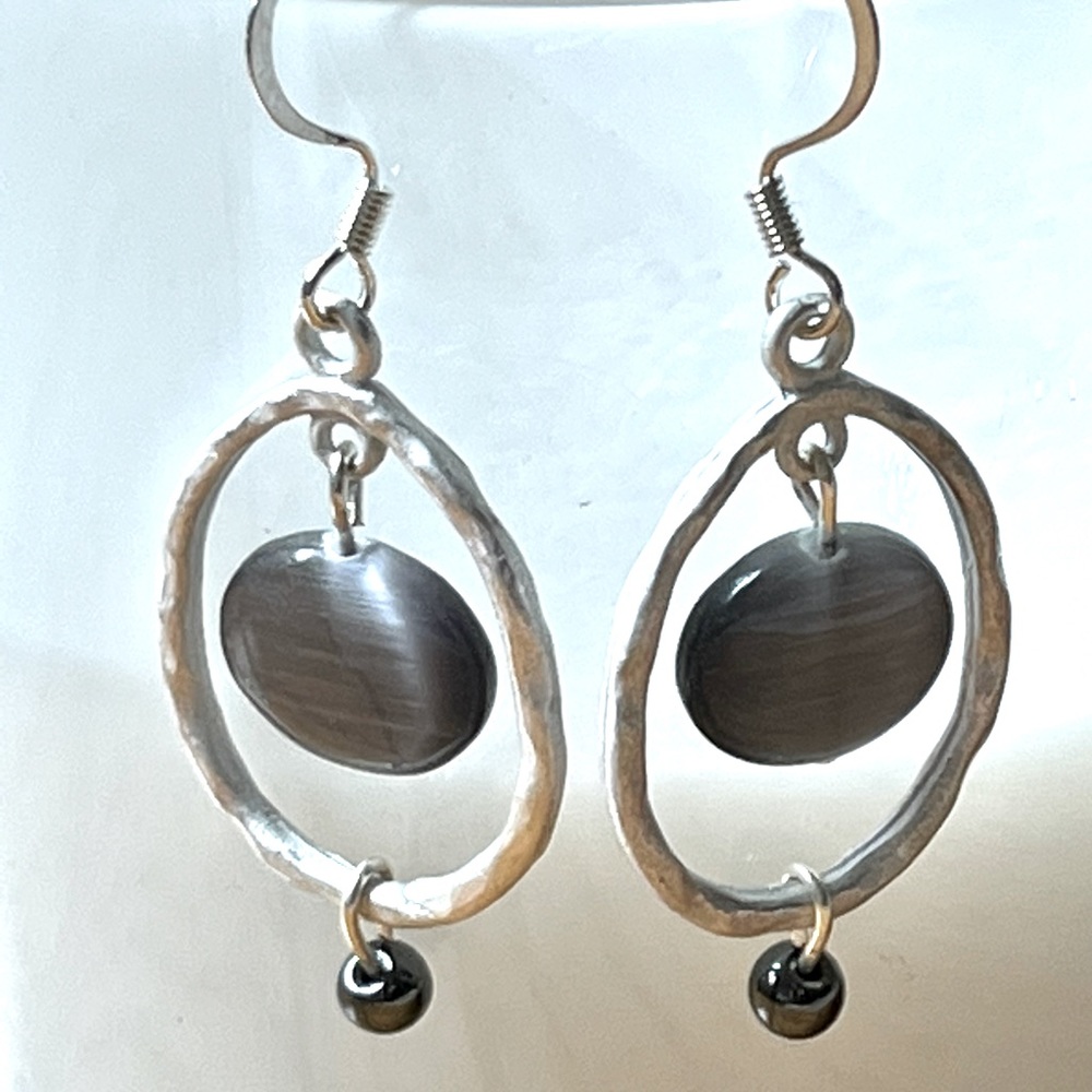 Handmade Dark Gray Dangle Earrings - Picture 2 of 3